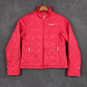 Spyder Quilted Jacket Womens 8 Pink Circles‎ Full Zip Logo Lightweight